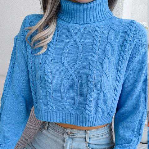 Cozy Knit Turtleneck Cropped Sweater - Knit Nepal